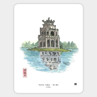 Turtle Tower Hanoi Vietnam (Hồ Hoàn Kiếm) Illustration Magnet